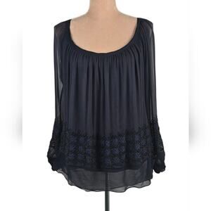 Chelsea Flower Silk Beaded Blouse Navy Size Small